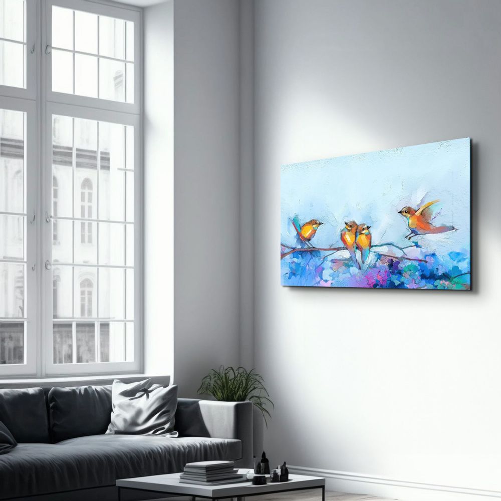 Autres décorations murales - Birds With Flower Painting | Glass Wall Art - ARTDESIGNA