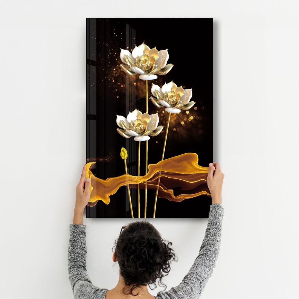 Autres décorations murales - The Golden Leaf Plant | Glass Wall Art - ARTDESIGNA