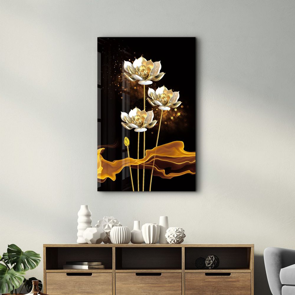 Autres décorations murales - The Golden Leaf Plant | Glass Wall Art - ARTDESIGNA
