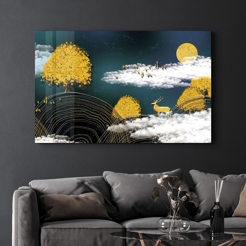 Autres décorations murales - Golden Trees | Glass Wall Art - ARTDESIGNA