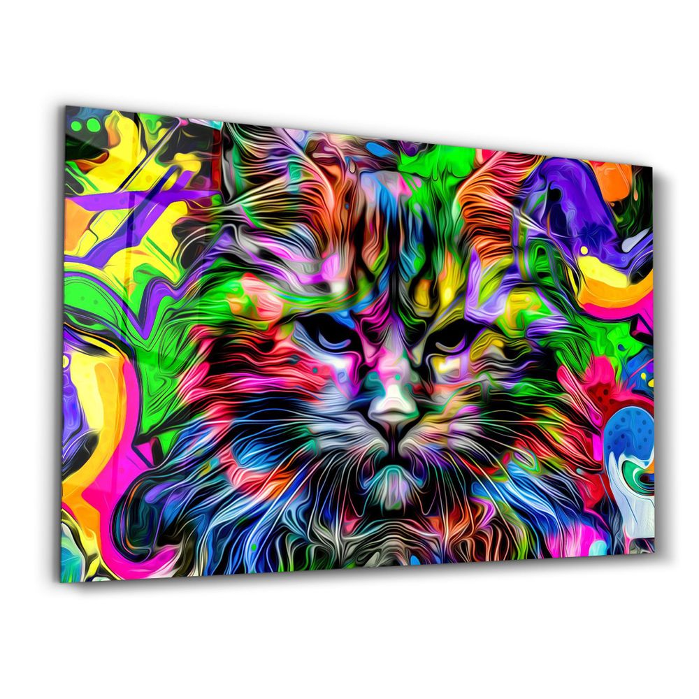 Other wall decoration - Colorful Cat | Glass Wall Art - ARTDESIGNA