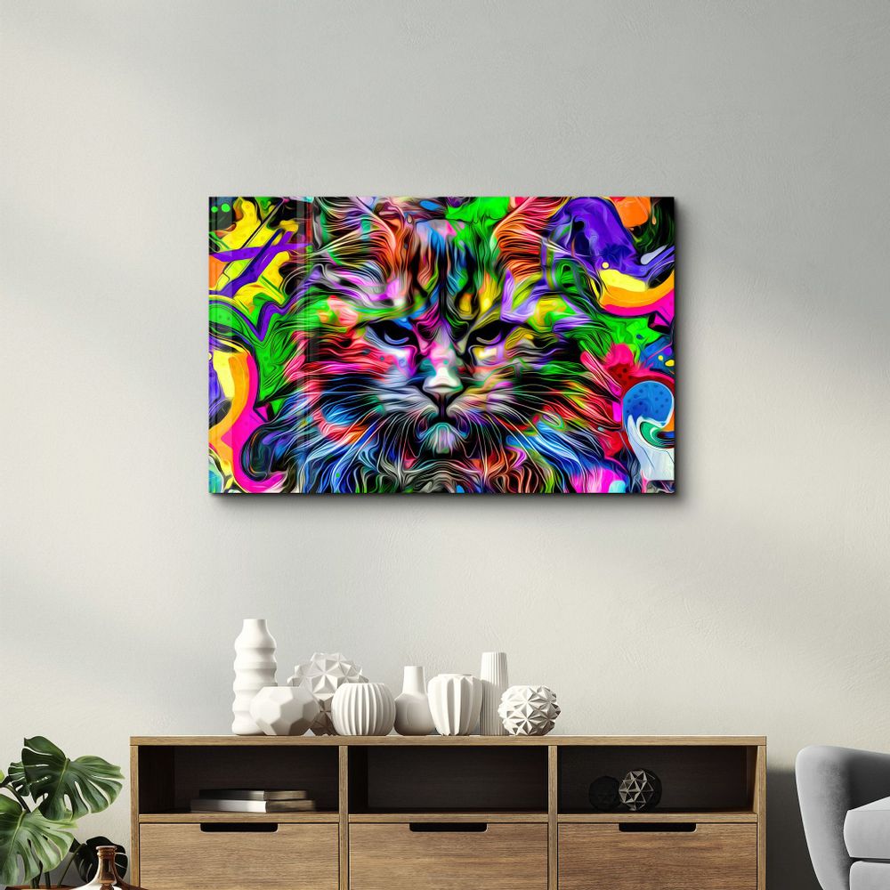 Other wall decoration - Colorful Cat | Glass Wall Art - ARTDESIGNA