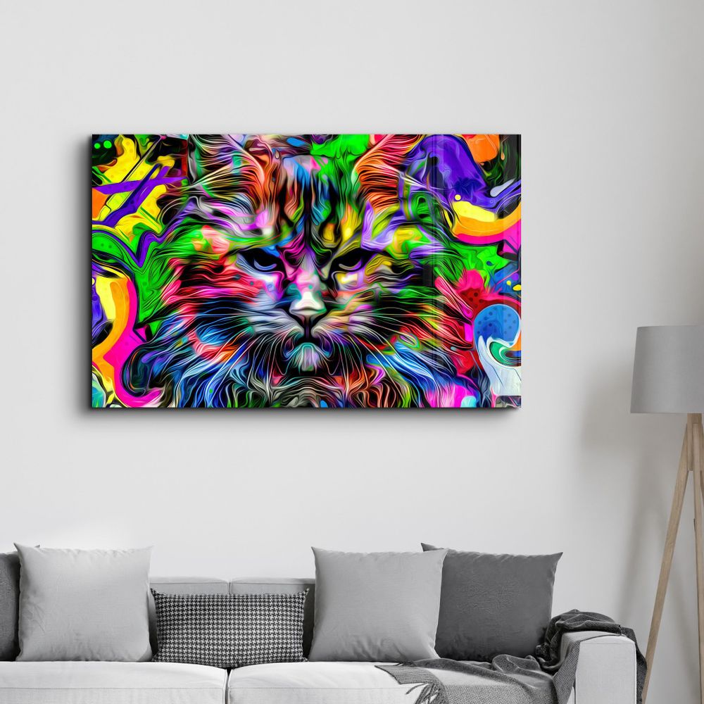 Other wall decoration - Colorful Cat | Glass Wall Art - ARTDESIGNA