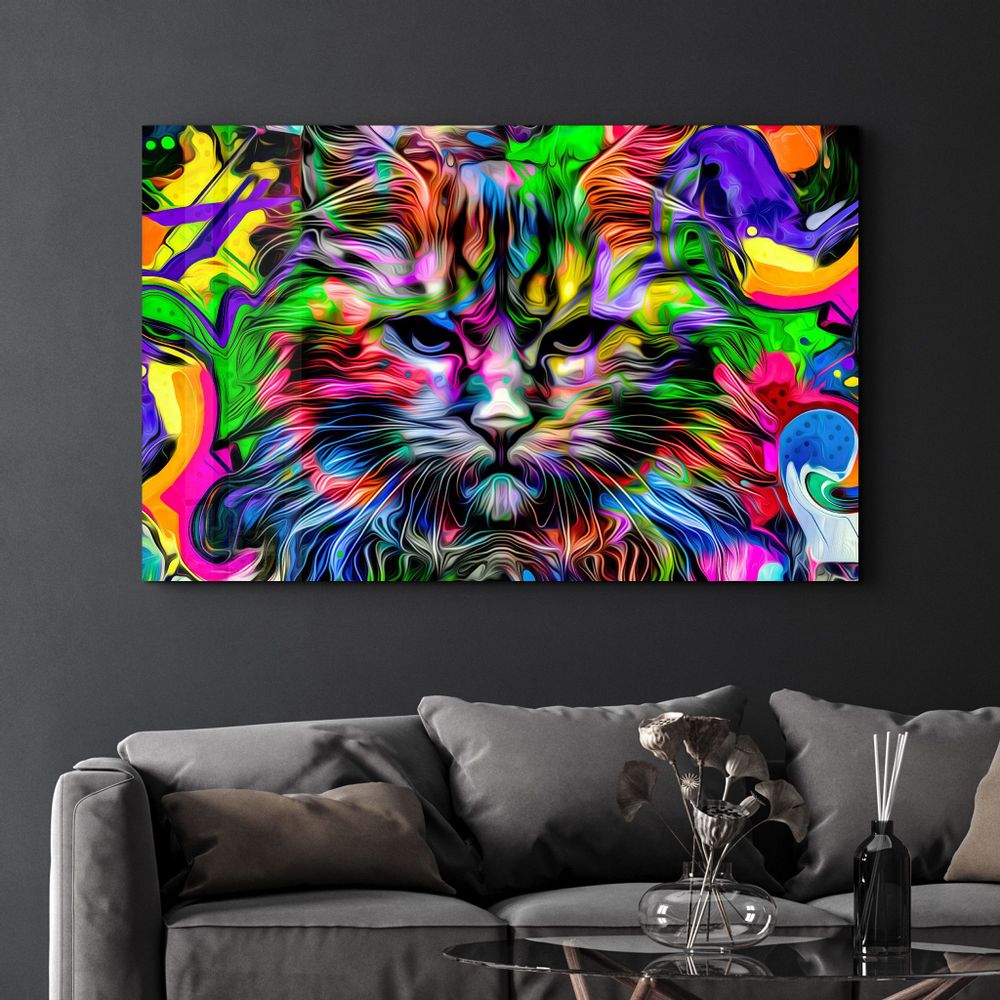 Other wall decoration - Colorful Cat | Glass Wall Art - ARTDESIGNA