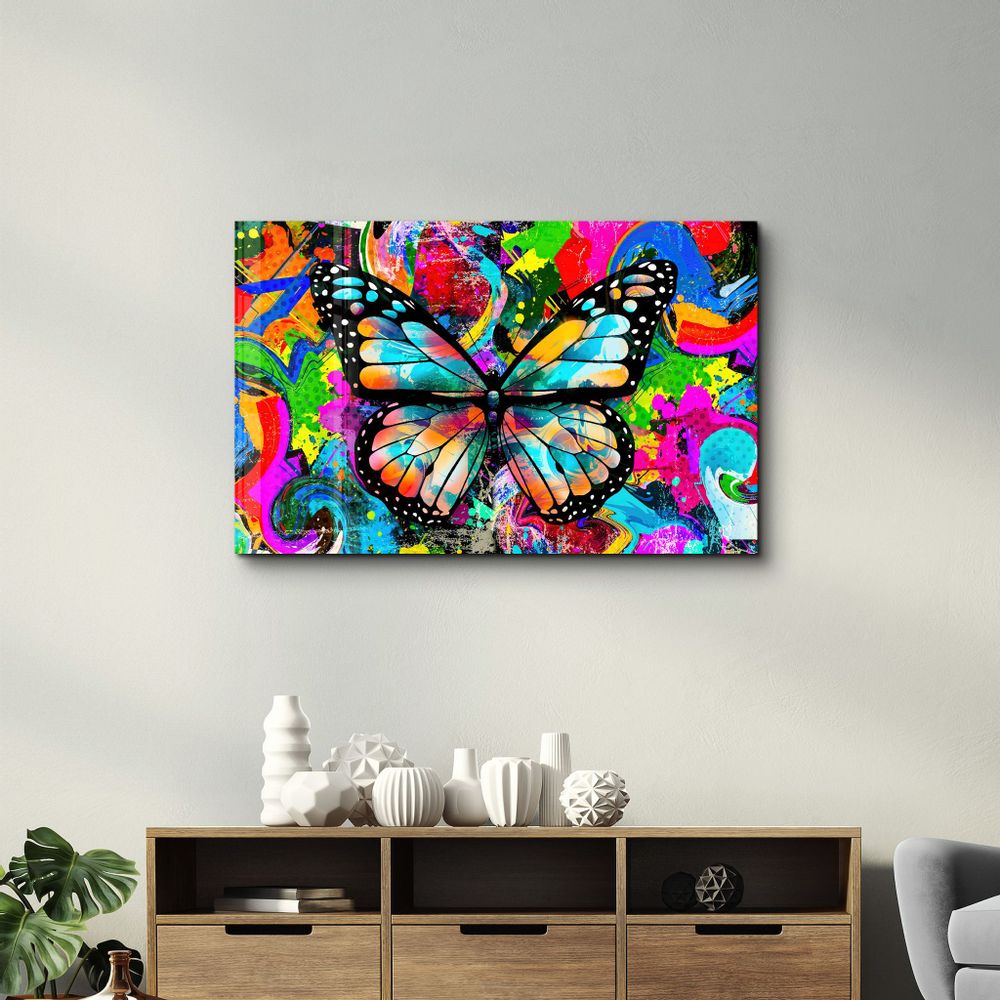 Autres décorations murales - Colorful Butterfly | Glass Wall Art - ARTDESIGNA