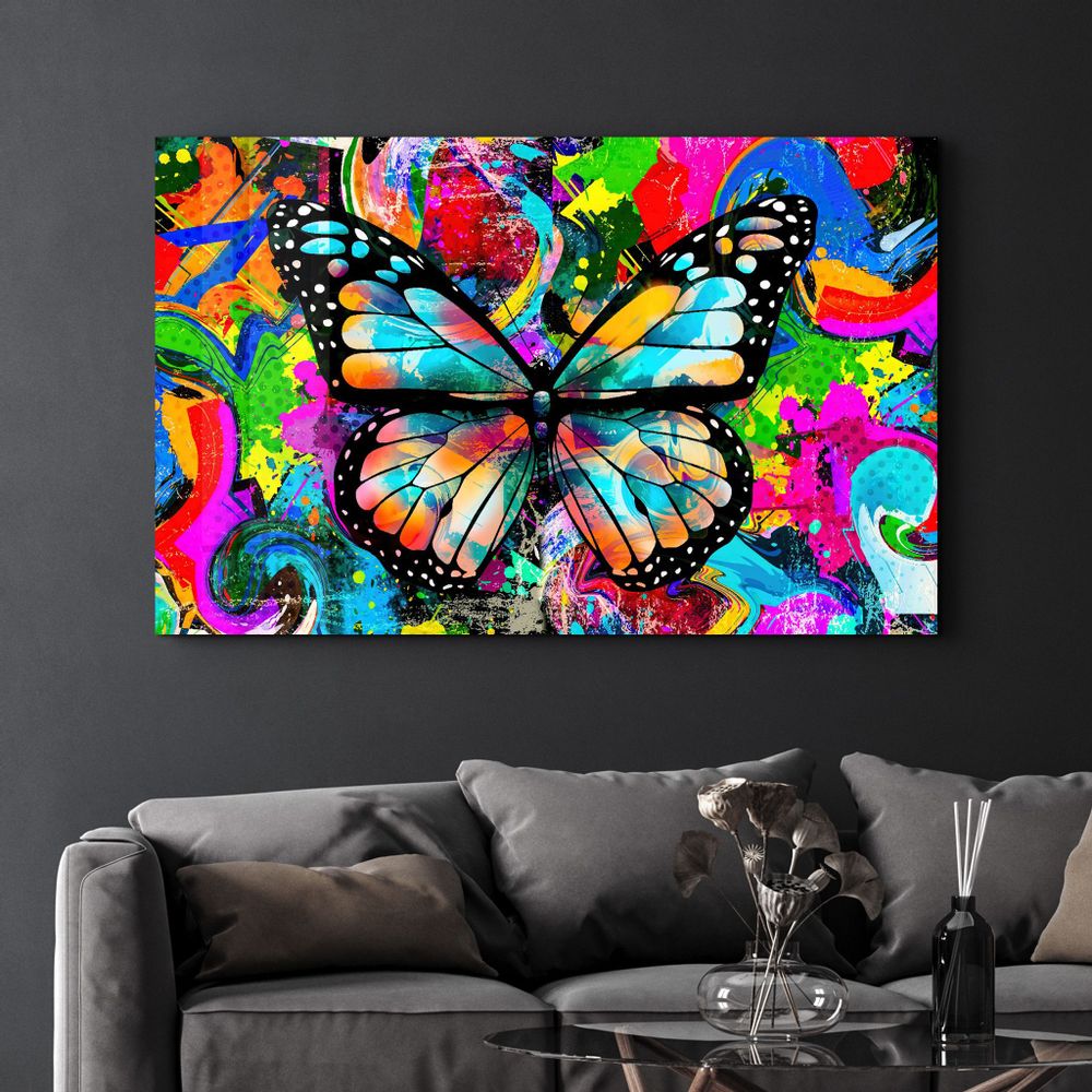 Autres décorations murales - Colorful Butterfly | Glass Wall Art - ARTDESIGNA