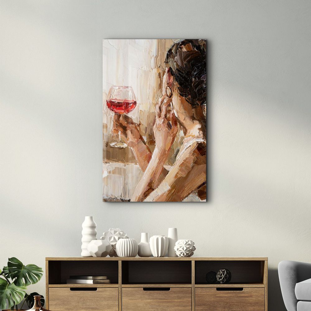 Autres décorations murales - Abstract Woman Potrait With Wine | GLASS WALL ART - ARTDESIGNA