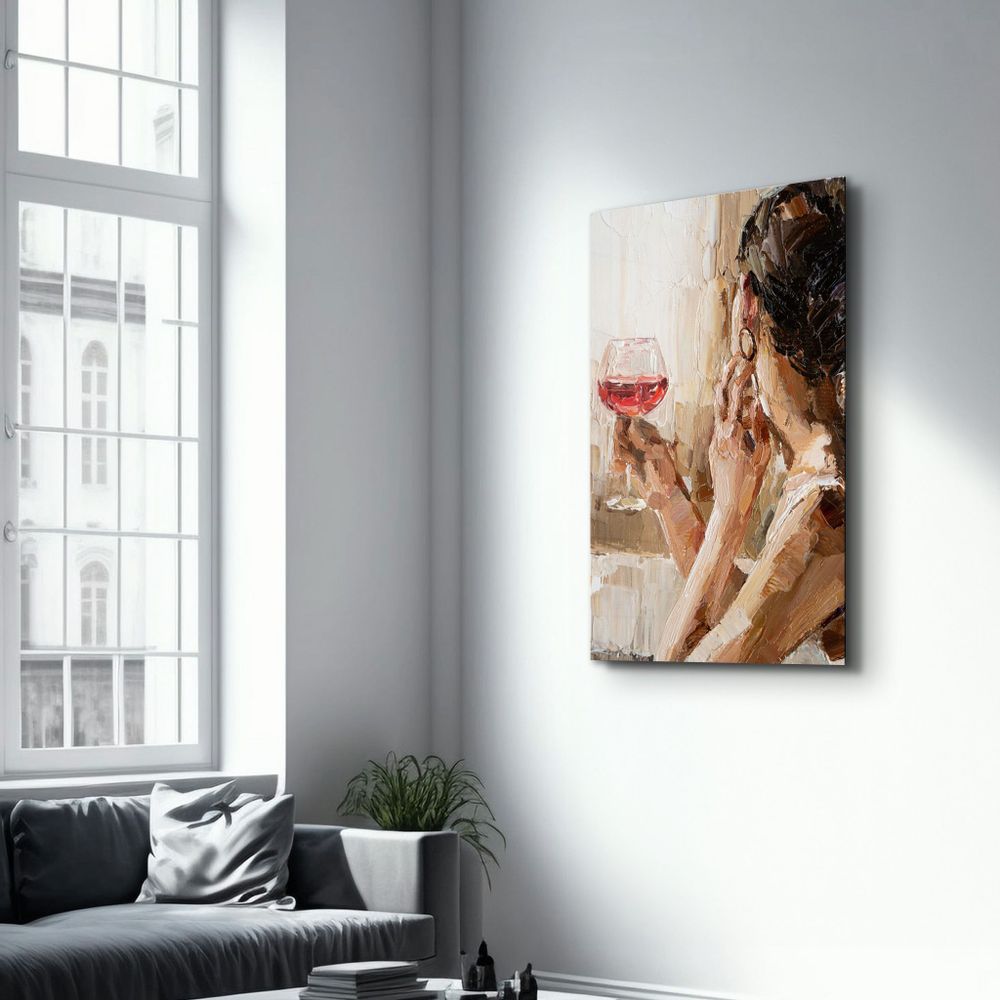Autres décorations murales - Abstract Woman Potrait With Wine | GLASS WALL ART - ARTDESIGNA