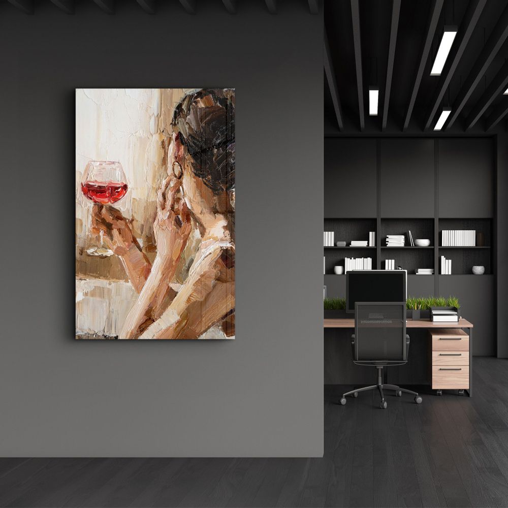 Autres décorations murales - Abstract Woman Potrait With Wine | GLASS WALL ART - ARTDESIGNA