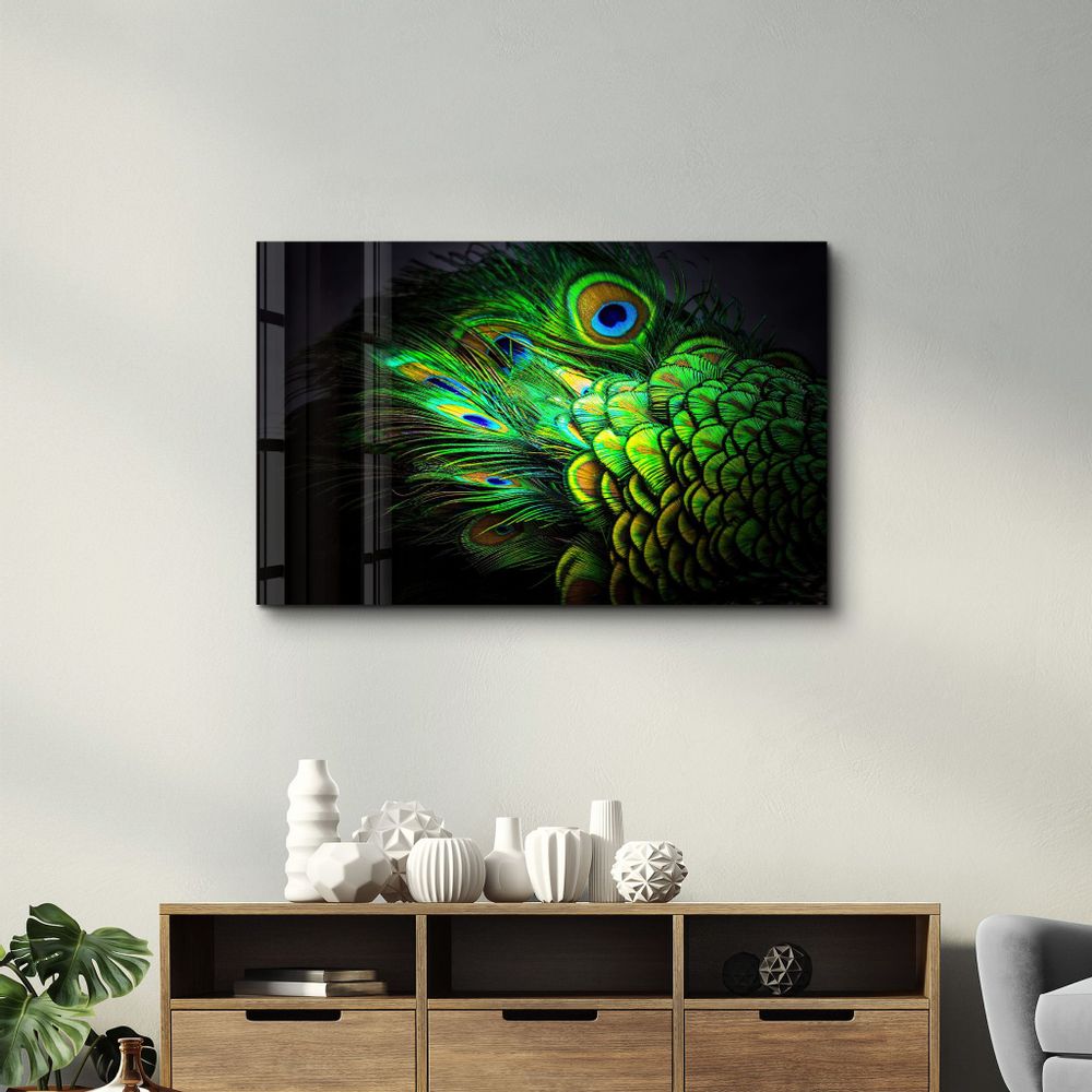 Autres décorations murales - Peacock Feather | Glass Wall Art - ARTDESIGNA