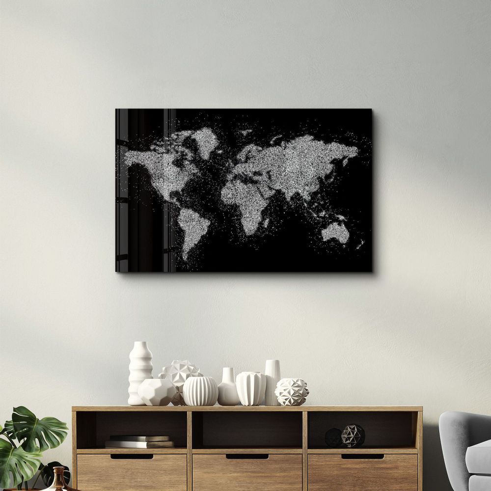 Autres décorations murales - World Map In Silver | Glass Wall Art - ARTDESIGNA