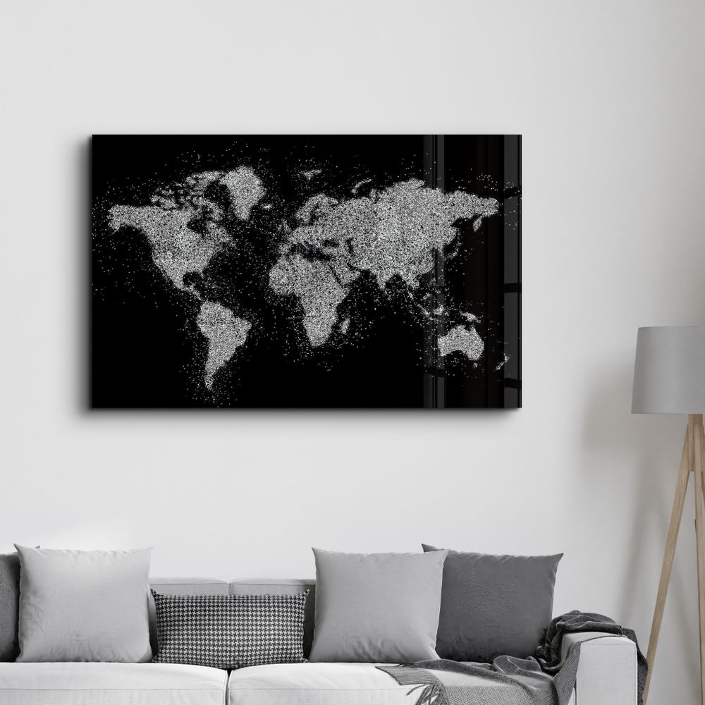 Autres décorations murales - World Map In Silver | Glass Wall Art - ARTDESIGNA