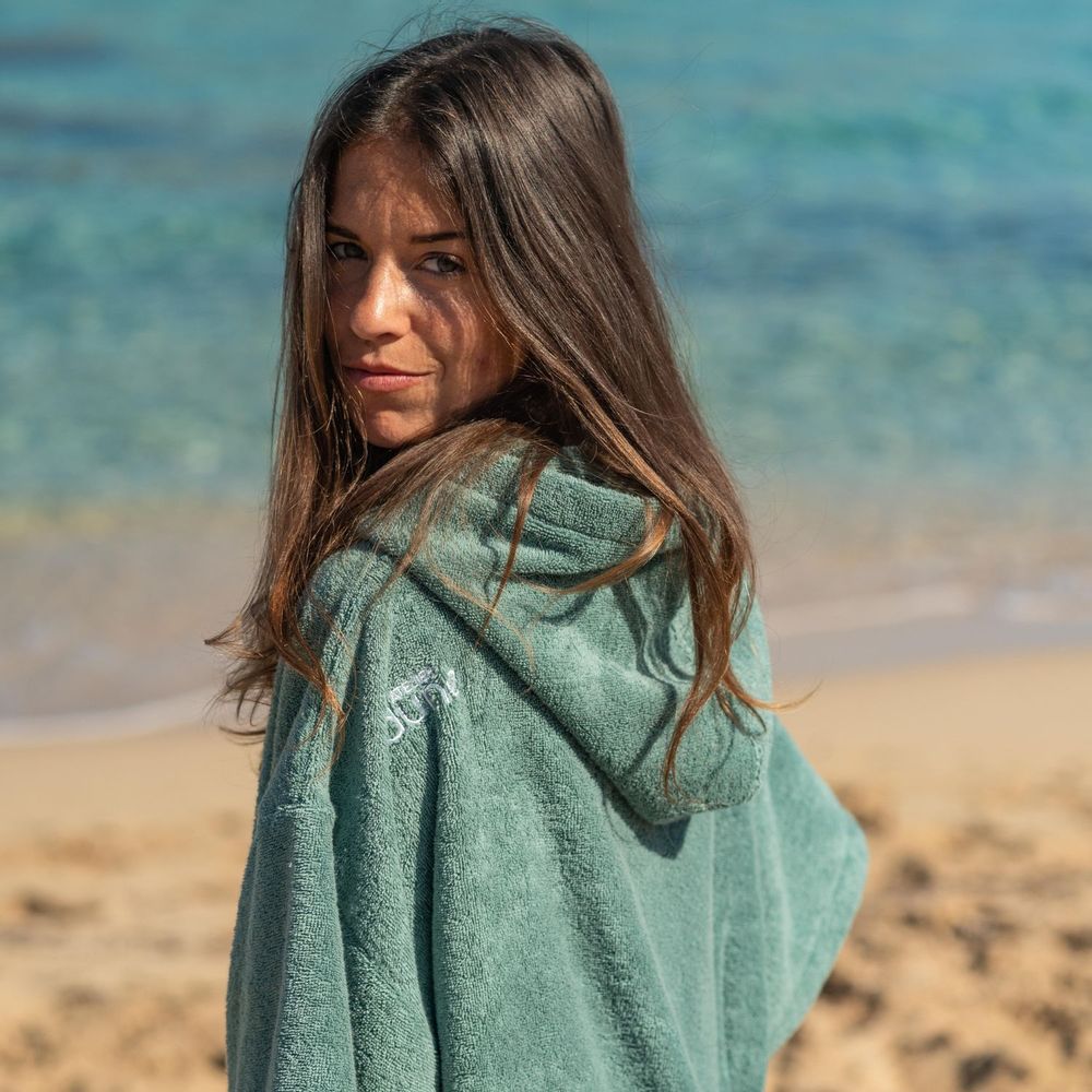 Apparel - 100% certified organic cotton terrycloth bath ponchos - Celadon - ATELIER DUNE