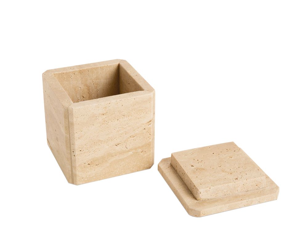 Bathroom storage - BA24116 Travertine box 9x9x9.5 cm - ANDREA HOUSE