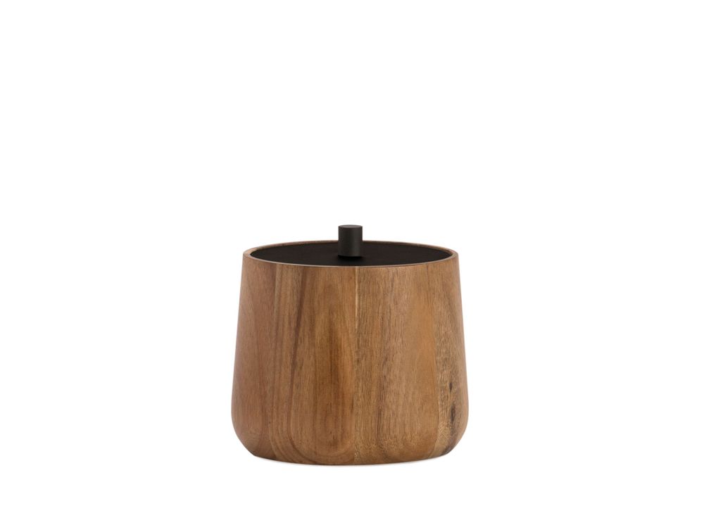 Bathroom storage - BA24206 Acacia wood cotton pad canister Ø11x10.5 cm - ANDREA HOUSE