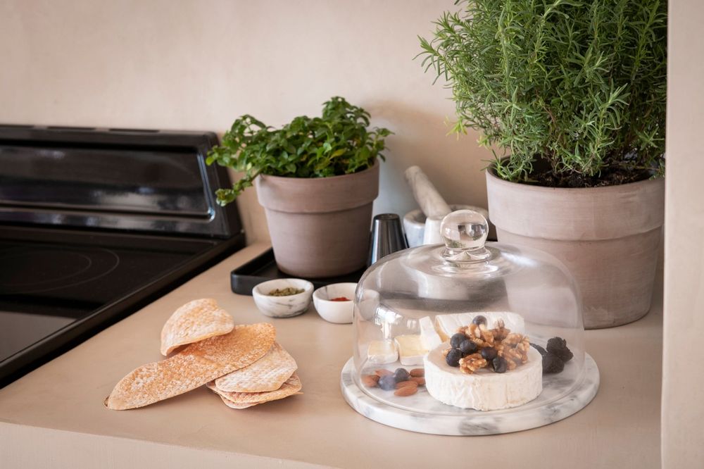 Food storage - CC24560 Marble And Glass Cheese Dome Ø24X18Cm - ANDREA HOUSE