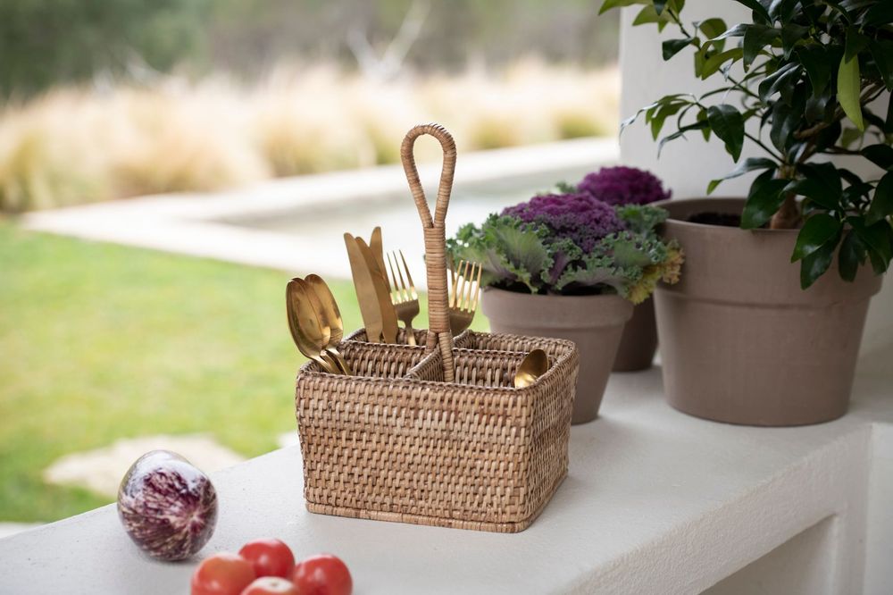 Couverts de service - MS24126 Porte-couverts en rotin 20x20x36 cm - ANDREA HOUSE