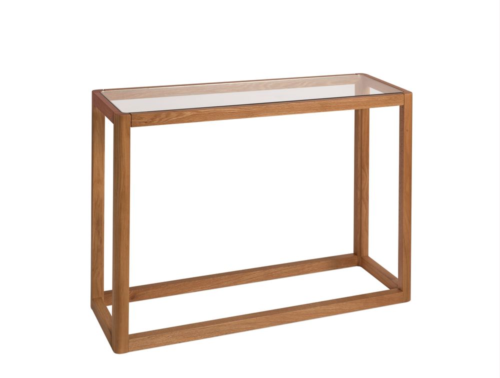 Consoles - MU24010 Console en bois de chêne et verre 100x32x75 cm - ANDREA HOUSE