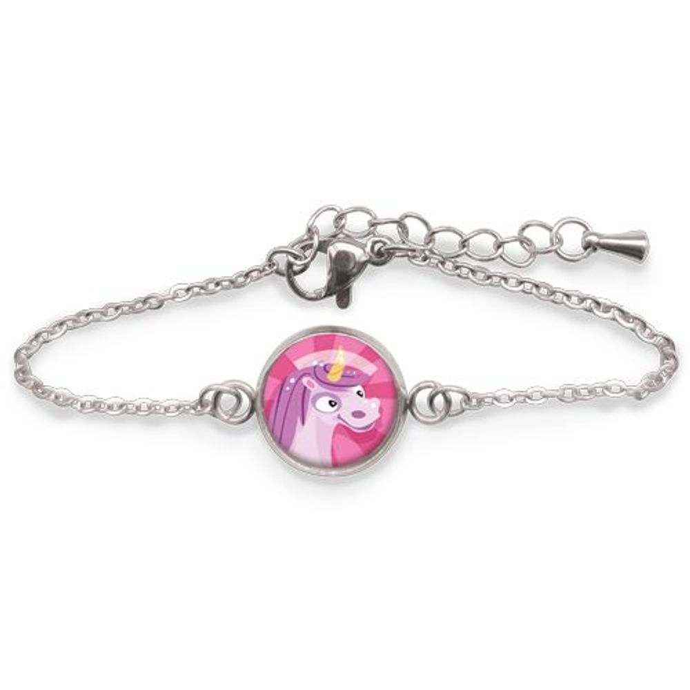 Bijoux - Bracelet Gourmette Enfant Licorne Rose - Argent - LES MINIS D'EMILIE