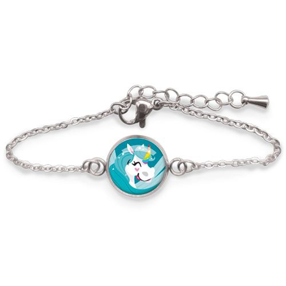 Bijoux - Bracelet Gourmette Enfant Licorne Bleue - Argent - LES MINIS D'EMILIE