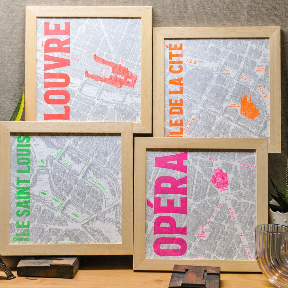 Affiches - Paris Pop, Tour Eiffel, Notre Dame, Arc de Triomphe, Louvre... - L'ATELIER LETTERPRESS