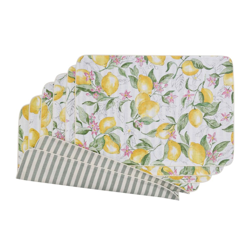 Linge de table textile - Sets de table both sided Lemonade & Stripes - 4 pièces - ROSEBERRY HOME