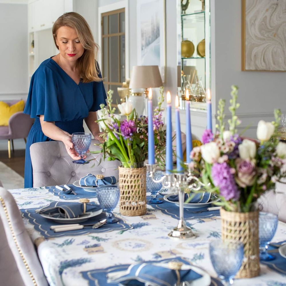 Table cloths - Runner both sided Lavender & Beige Gingham - ROSEBERRY HOME