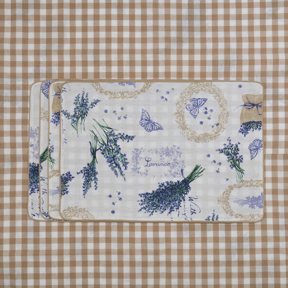 Sets de table - Sets de table both sided Lavender & Beige Gingham - 4 pièces - ROSEBERRY HOME