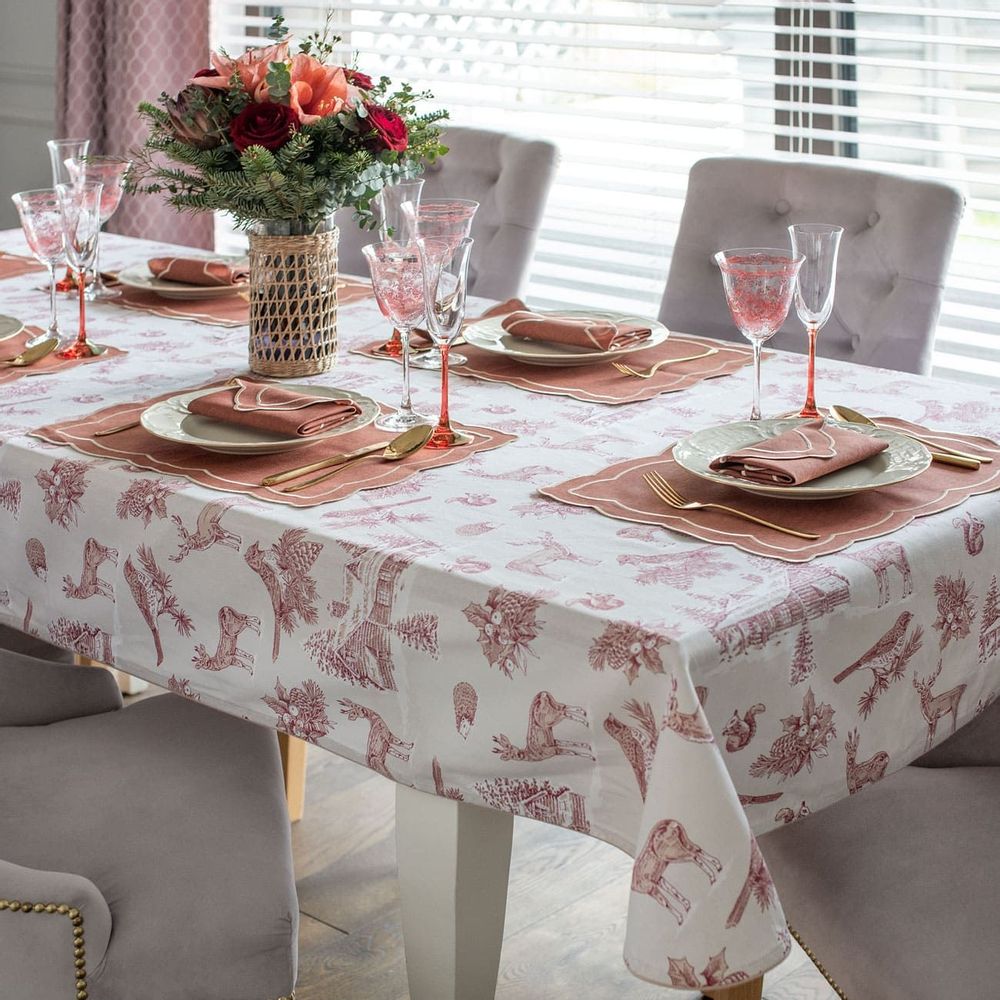 Table linen - Tablecloth Toile de Jouy Red Forest - 140 cm x 200 cm - ROSEBERRY HOME