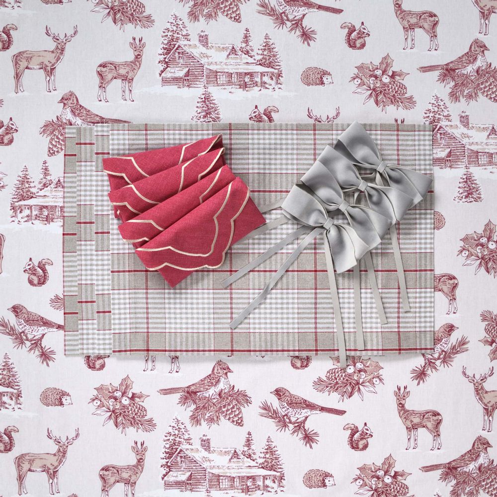 Table linen - Tablecloth Toile de Jouy Red Forest - 140 cm x 300 cm - ROSEBERRY HOME