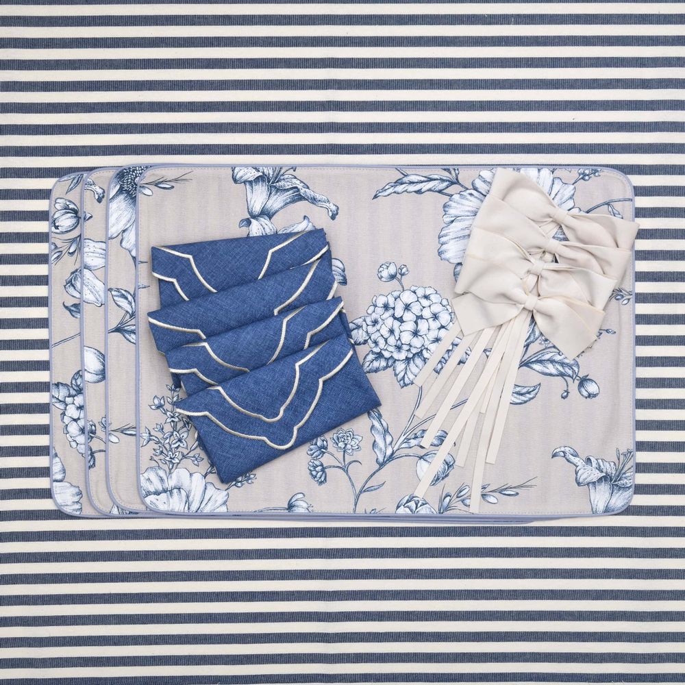 Linge de table textile - Sets de table both sided Blossom Blue & Stripes - 6 pièces - ROSEBERRY HOME