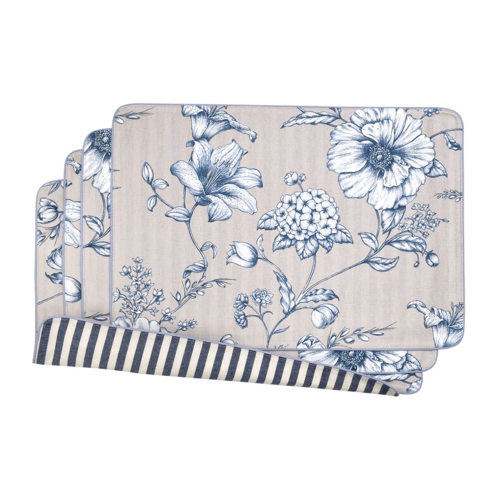 Linge de table textile - Sets de table both sided Blossom Blue & Stripes - 6 pièces - ROSEBERRY HOME