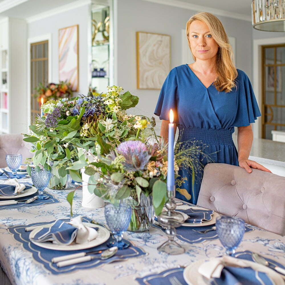 Linge de table textile - Sets de table both sided Blossom Blue & Stripes - 6 pièces - ROSEBERRY HOME