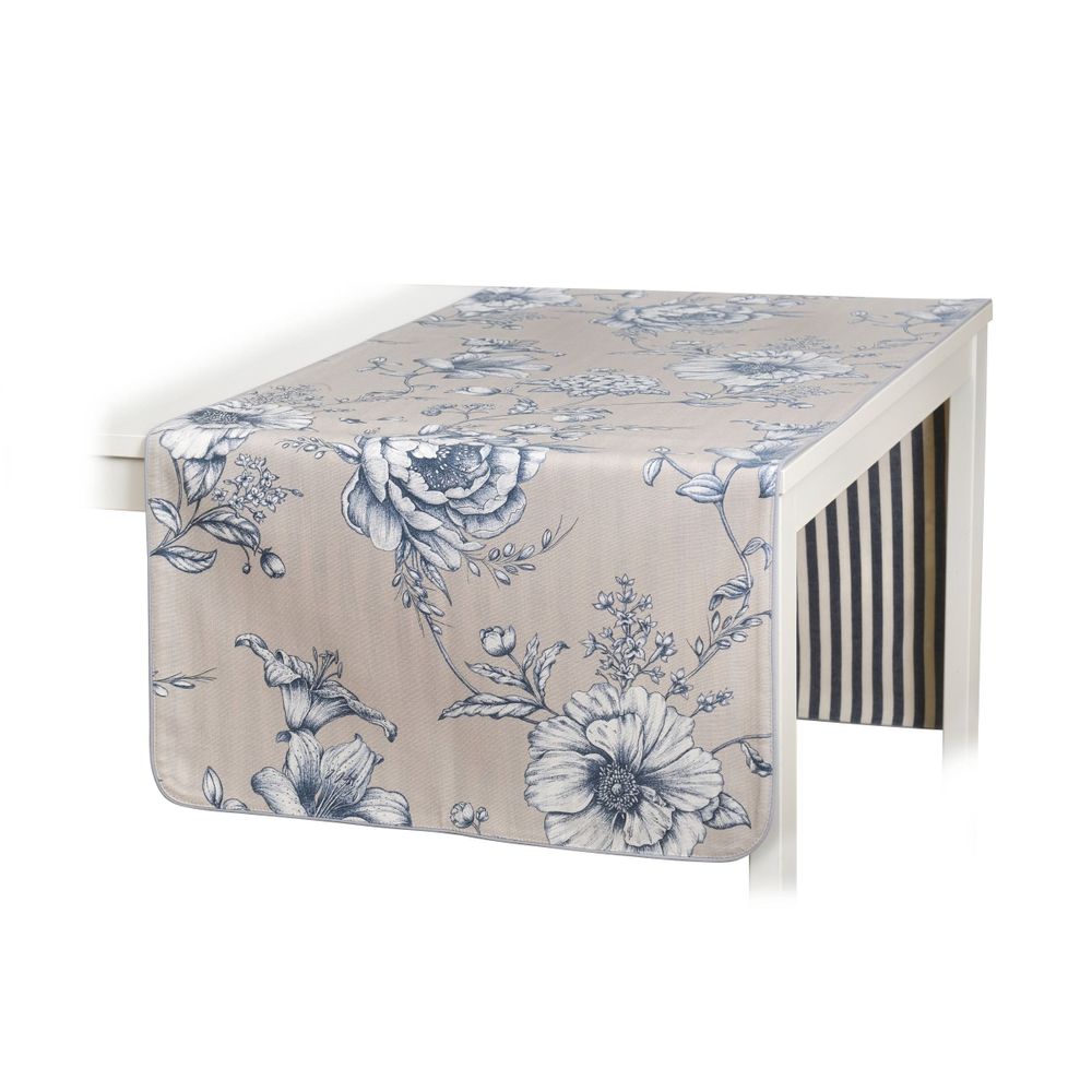 Linge de table textile - Runner both sided Blossom Blue & Stripes - ROSEBERRY HOME
