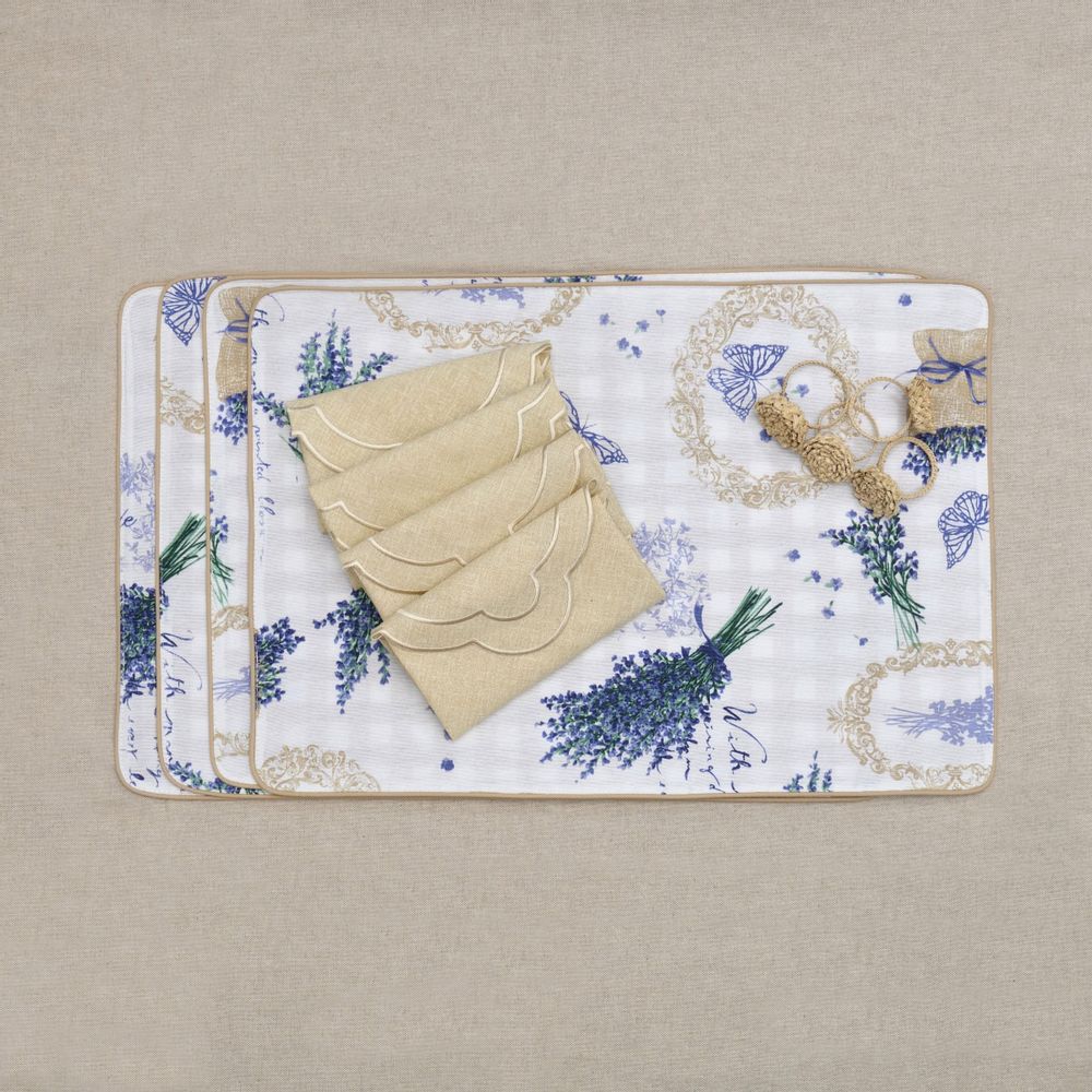 Sets de table - Sets de table both sided Lavender & Beige Gingham - 4 pièces - ROSEBERRY HOME