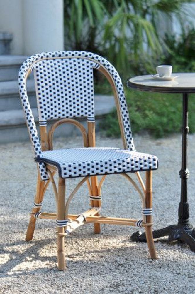 Chairs - Lyon Rattan Bistro Chair - Square, Small - White/Navy Blue - BONNECAZE ABSINTHE & HOME