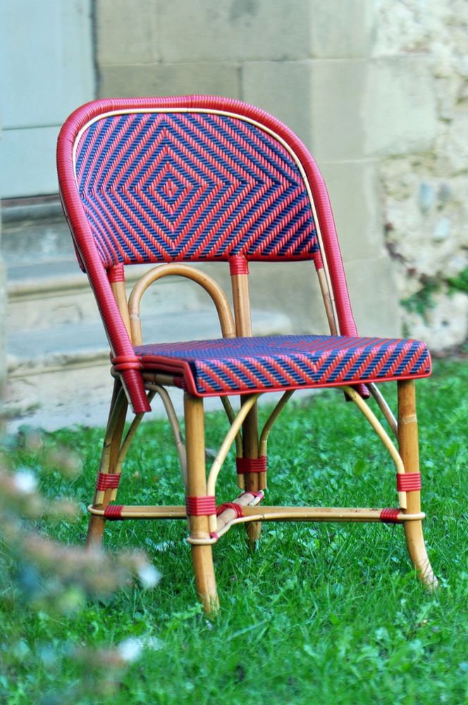 Chairs - Valence Rattan Bistro Chair - Diamonds, Large - Red/Navy Blue - BONNECAZE ABSINTHE & HOME