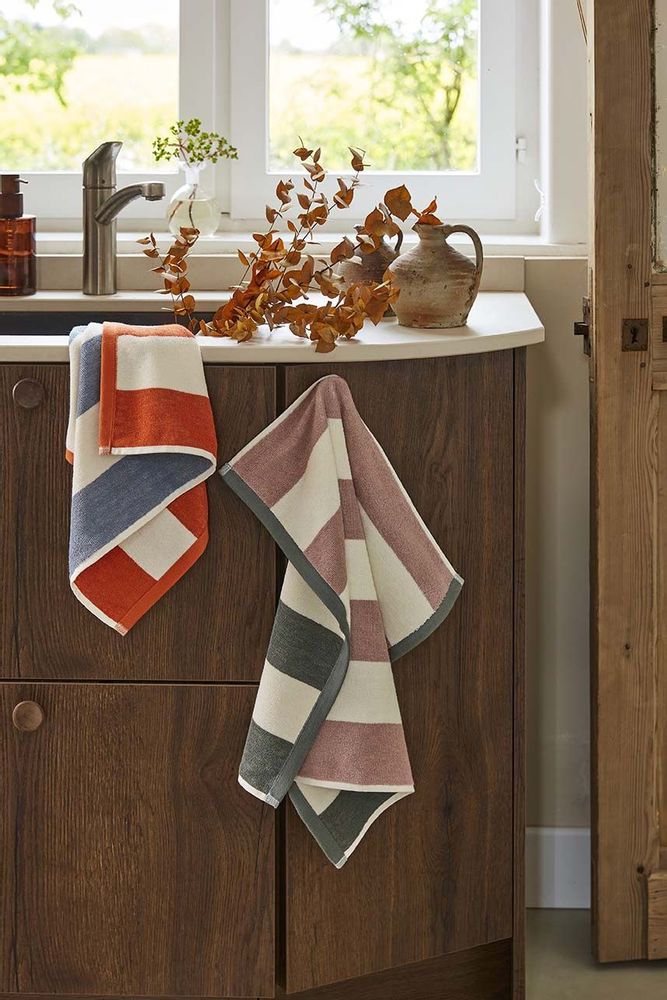 Kitchen linens - Rivage Khaki/Pink - Cotton Jacquard Terry Square - COUCKE
