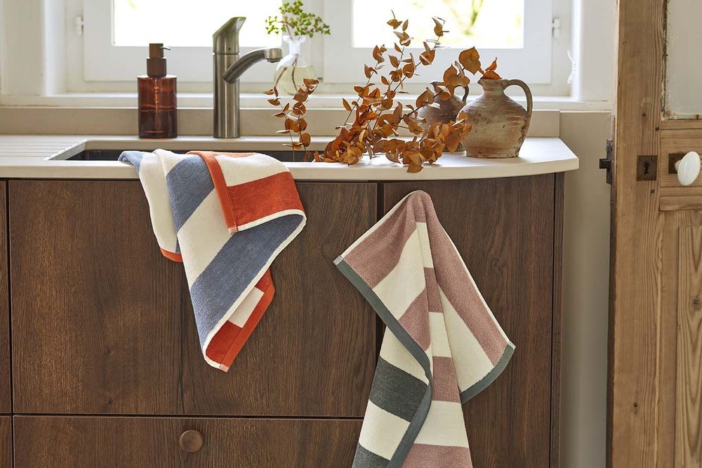Kitchen linens - Rivage Khaki/Pink - Cotton Jacquard Terry Square - COUCKE