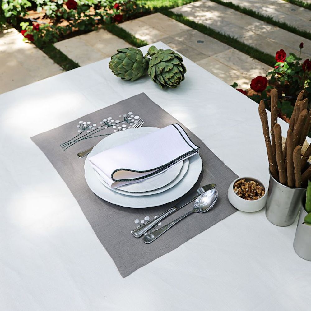 Napkins - Grey Margurite Napkin set of 2 - HYA CONCEPT STORE