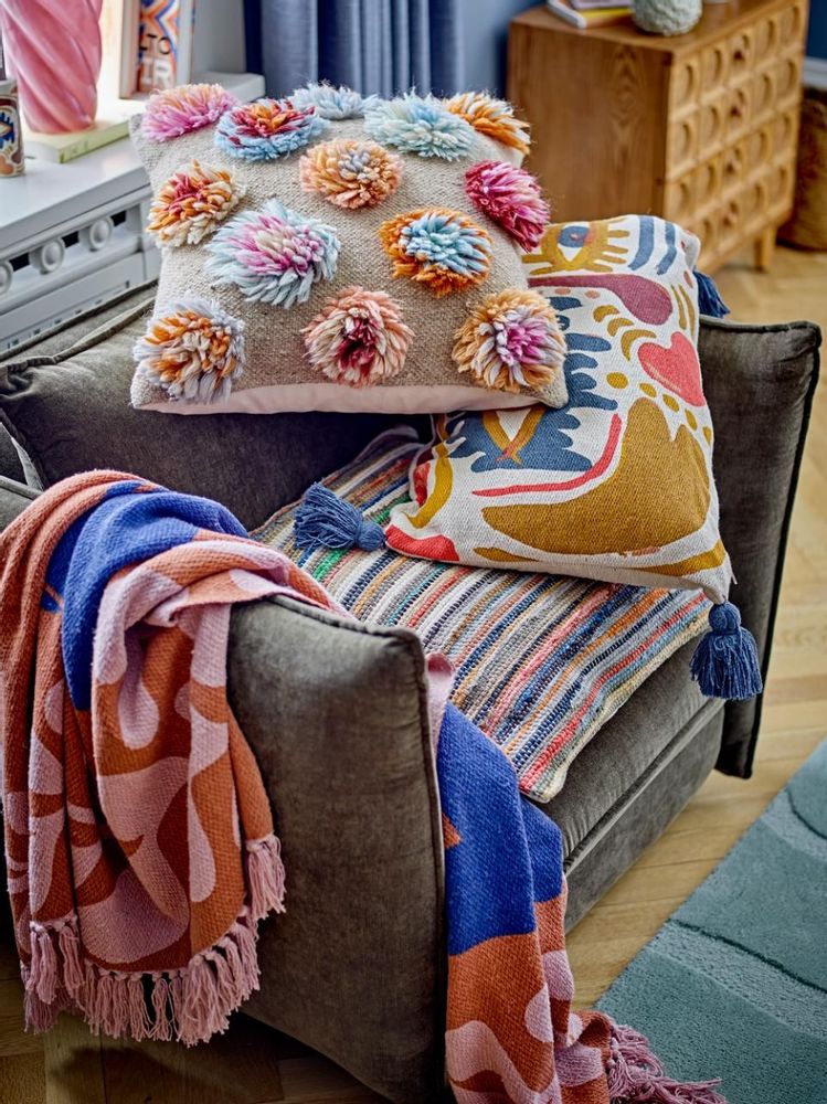 Fabric cushions - Horus Pillow, Orange, Recycled Cotton. - BLOOMINGVILLE