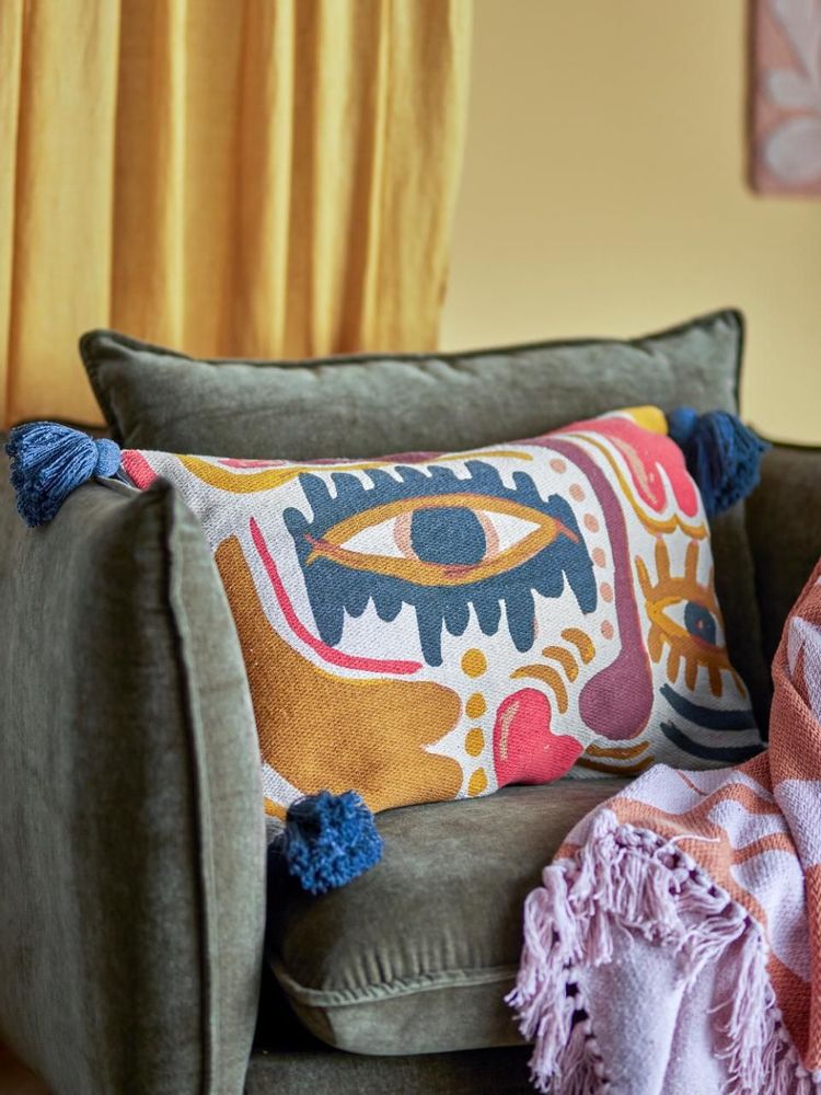 Fabric cushions - Horus Pillow, Orange, Recycled Cotton. - BLOOMINGVILLE