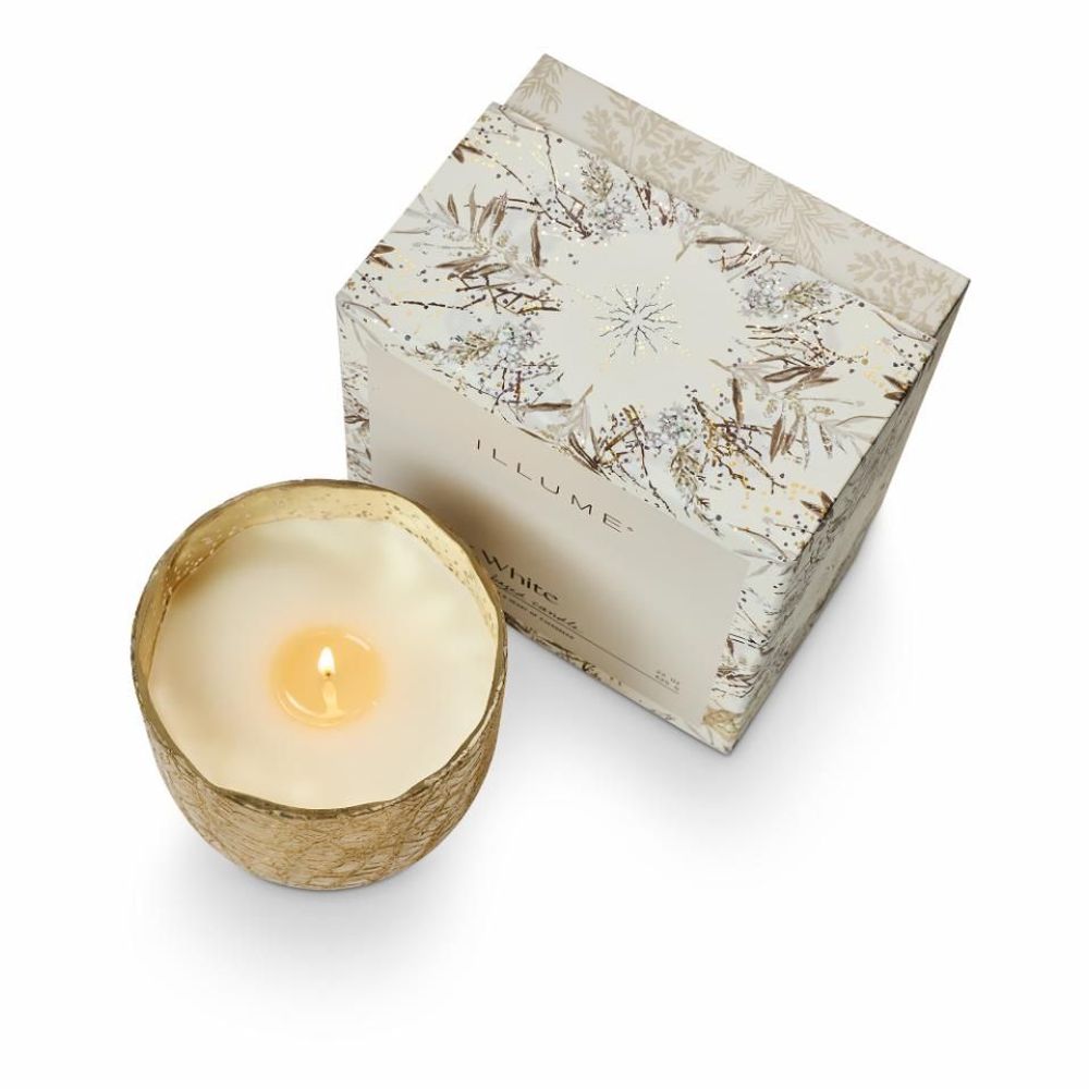 Bougies - Winter White Crackle Glass Candle, White - ILLUME
