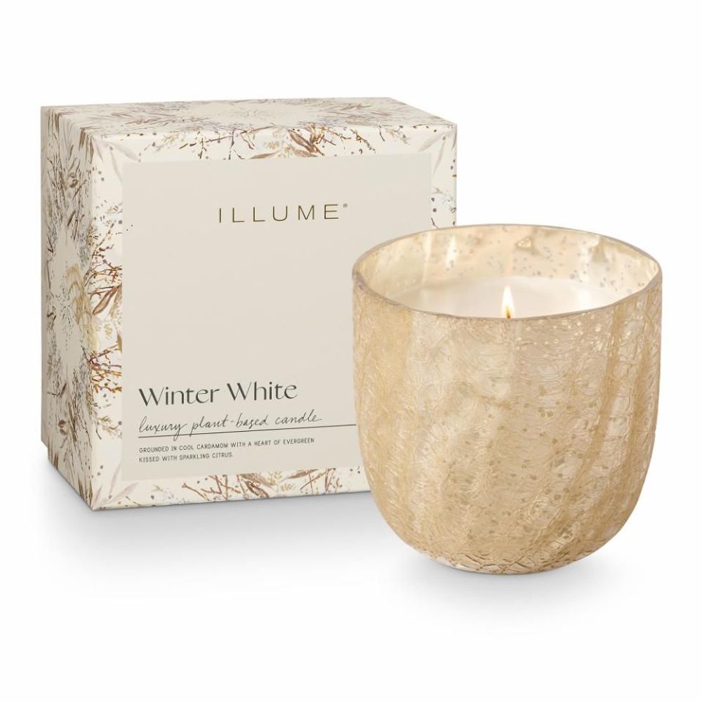 Bougies - Winter White Crackle Glass Candle, White - ILLUME