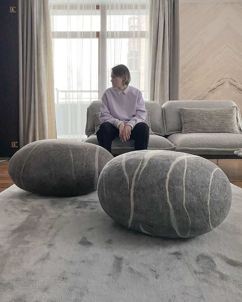 Design objects - Ottoman pouf wool furniture "Sea Pebble" - KATSU STONES