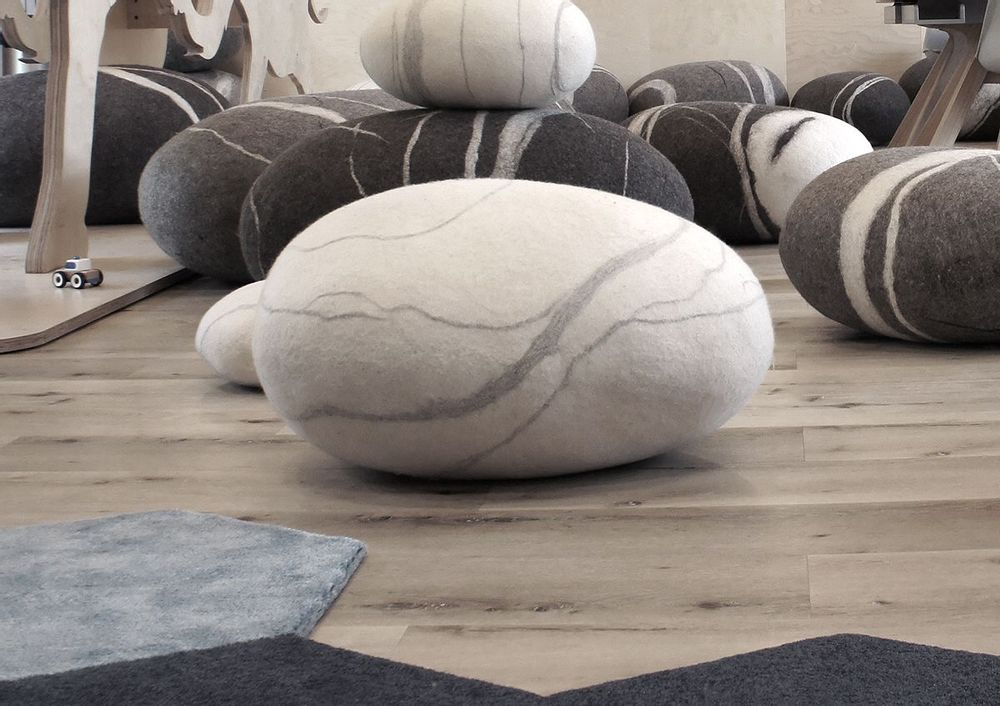 Cushions - Ottoman pouf wool furniture "White Zen" - KATSU STONES