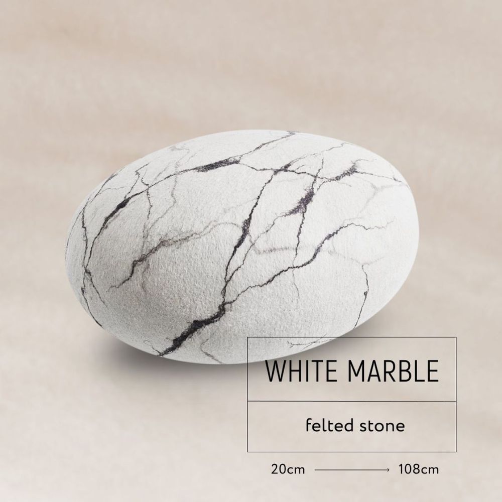 Coussins - Meuble pouf ottoman en laine "Marbre blanc". - KATSU STONES