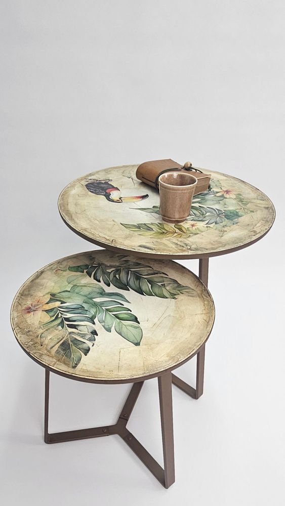 Tables basses - Ensemble de table basse décorée à la main (double) - FORADA HOME & STYLE
