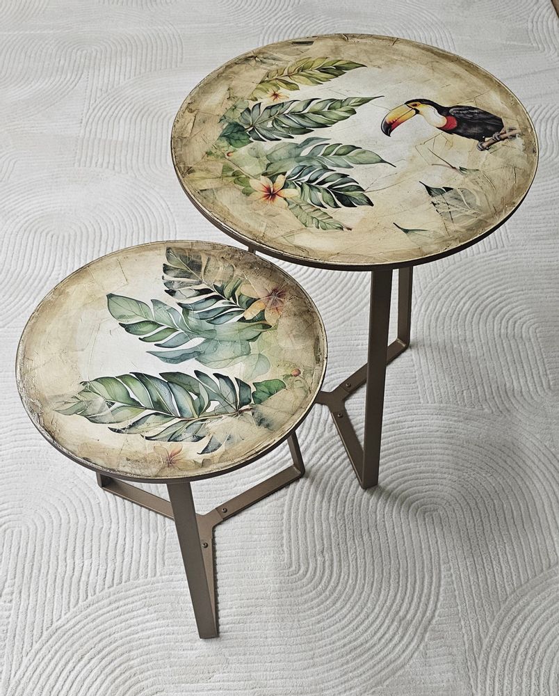 Tables basses - Ensemble de table basse décorée à la main (double) - FORADA HOME & STYLE