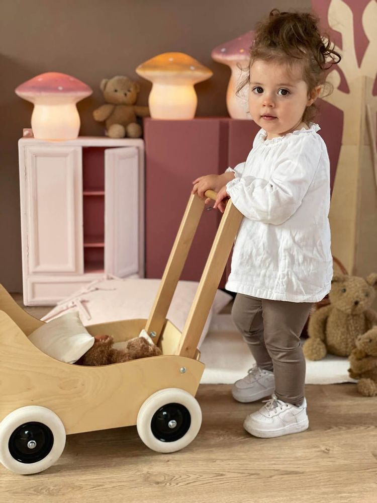 Jouets enfants - Landau en hêtre avec tissu naturel - EGMONT TOYS